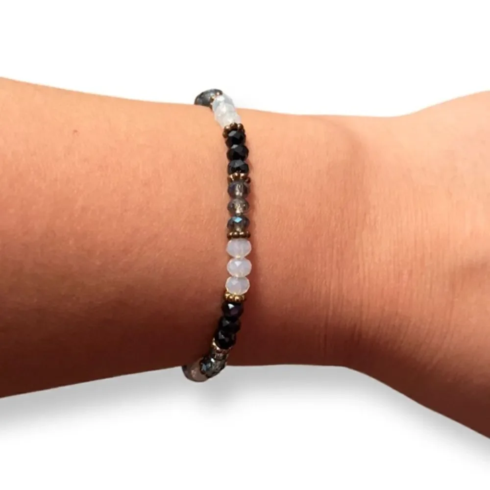 Sparkly Black Gray And White Crystal Stretch Bracelet